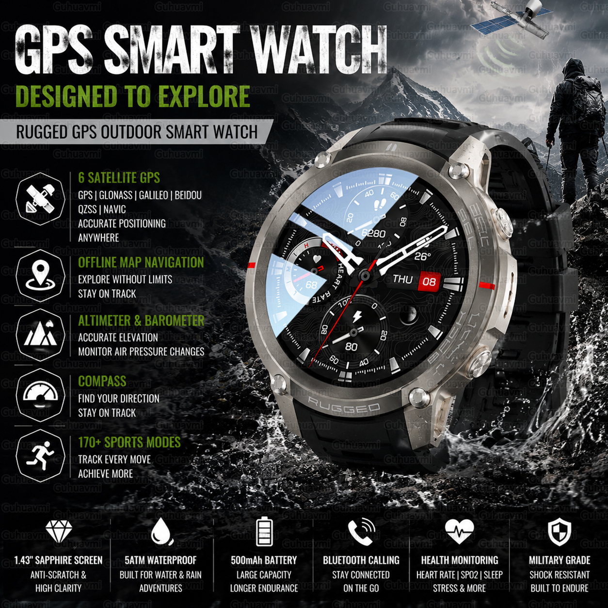 Outdoor Tactical GPS Smart Wat - Outdoor Adventure Hours บทวิจารณ์และราคา