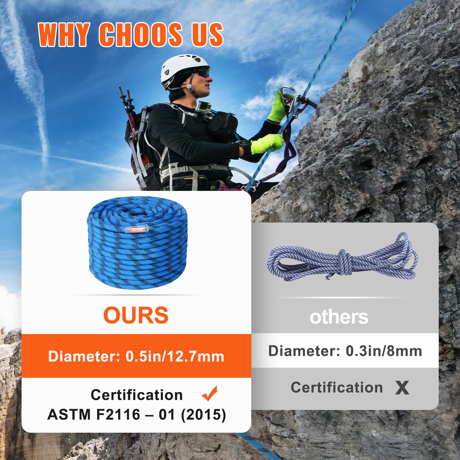 VEVOR 12.7mm Static Climbing R - Rope Climbing Static บทวิจารณ์และราคา